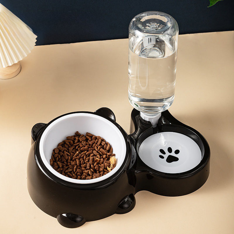 Cat & Dog Food And Water Bowl Set - 16 Degree Tilted Dish With Water Dispenser, Removable