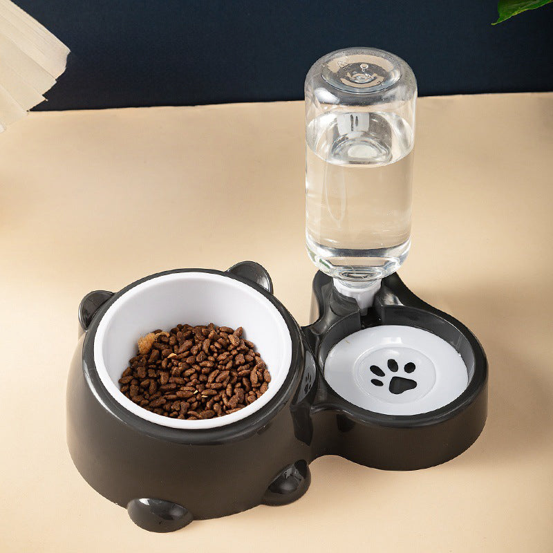 Cat & Dog Food And Water Bowl Set - 16 Degree Tilted Dish With Water Dispenser, Removable