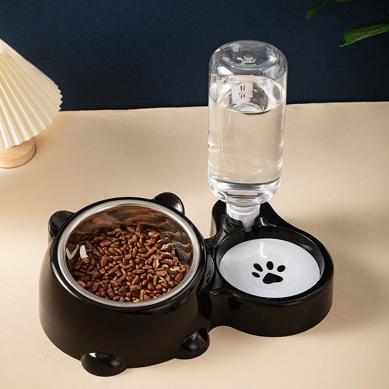 Cat & Dog Food And Water Bowl Set - 16 Degree Tilted Dish With Water Dispenser, Removable