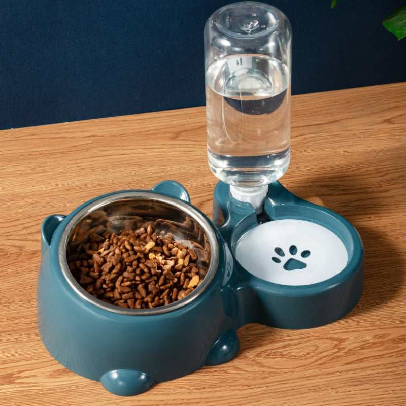 Cat & Dog Food And Water Bowl Set - 16 Degree Tilted Dish With Water Dispenser, Removable