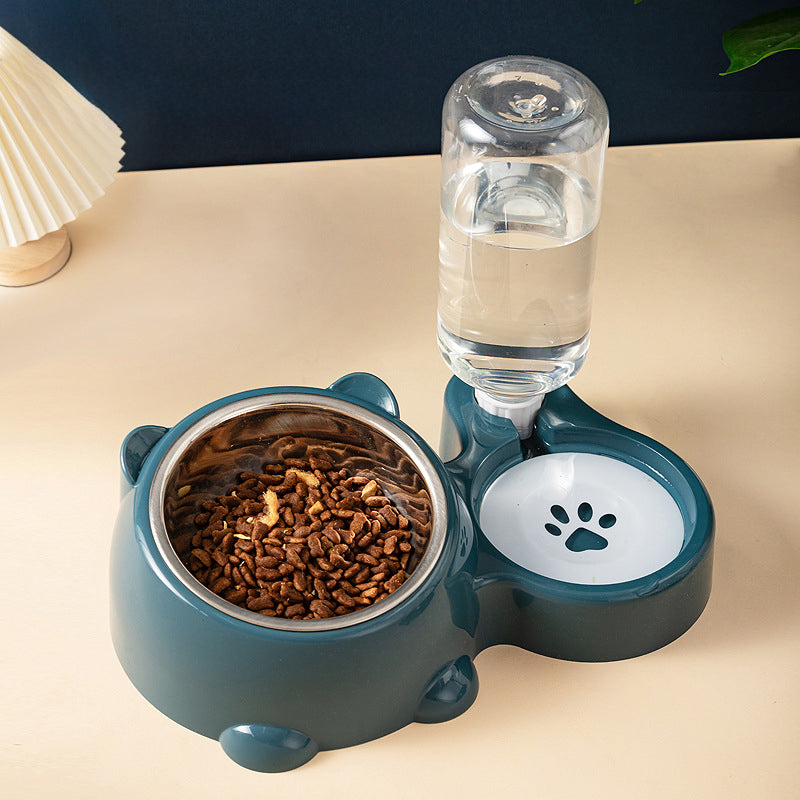 Cat & Dog Food And Water Bowl Set - 16 Degree Tilted Dish With Water Dispenser, Removable