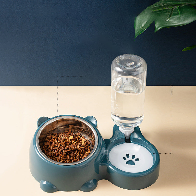 Cat & Dog Food And Water Bowl Set - 16 Degree Tilted Dish With Water Dispenser, Removable