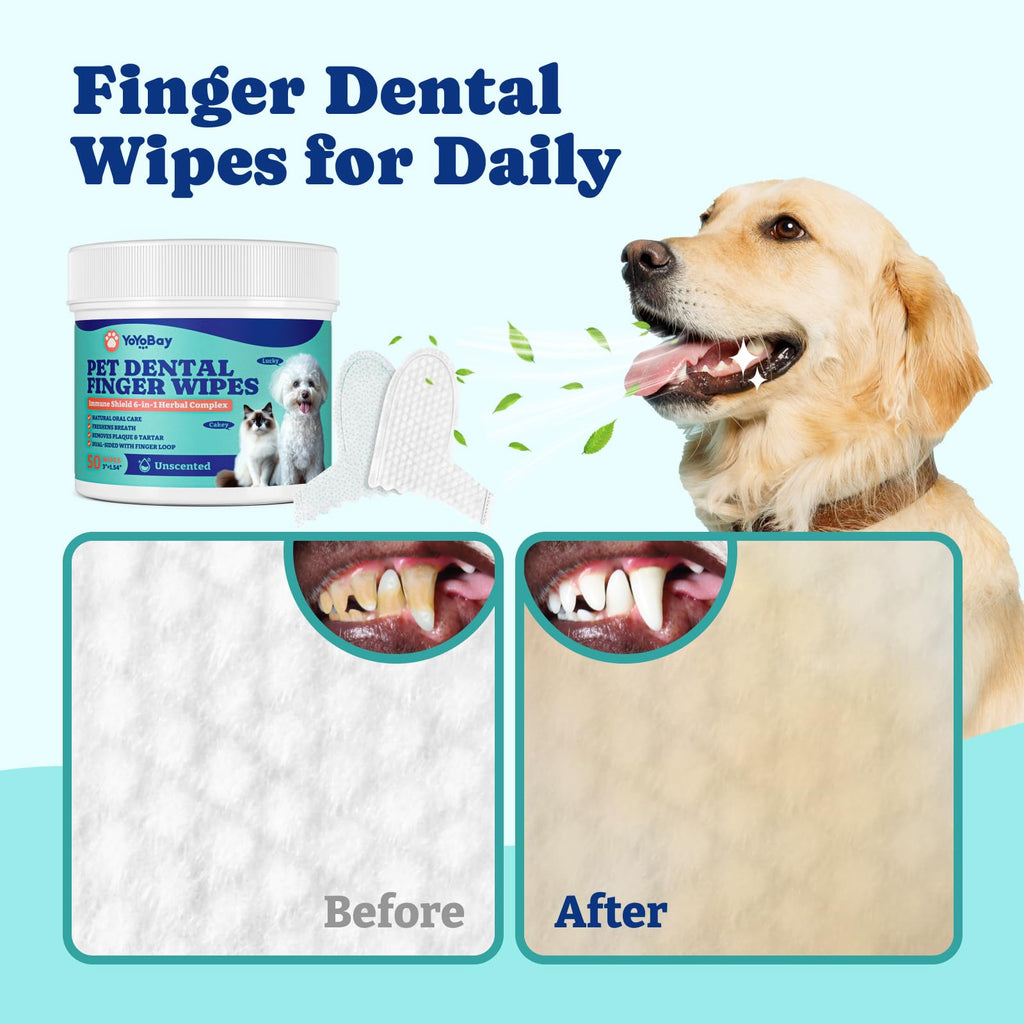 YoYoBay Cat & Dog Teeth Cleaning Wipes | Dual-Sided Herbal Formula 50 PCS Unflavored