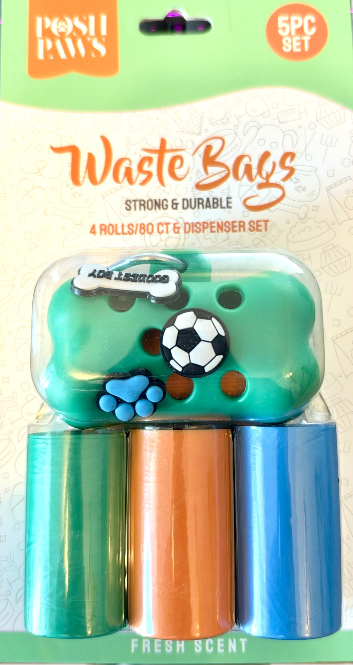 Waste Bags 5 PC Set | 4 Roll, 80 Ct, & Dispenser Set | Strong and Durable