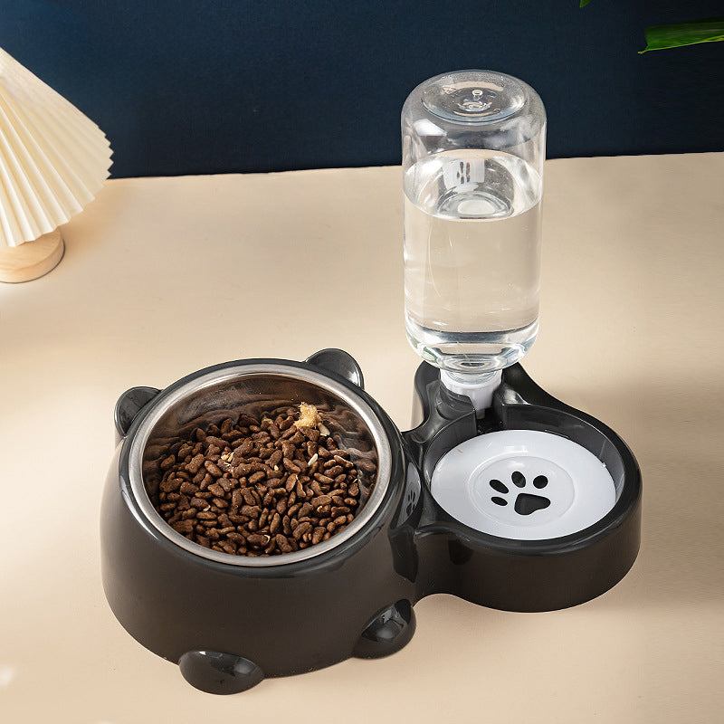 Cat & Dog Food And Water Bowl Set - 16 Degree Tilted Dish With Water Dispenser, Removable