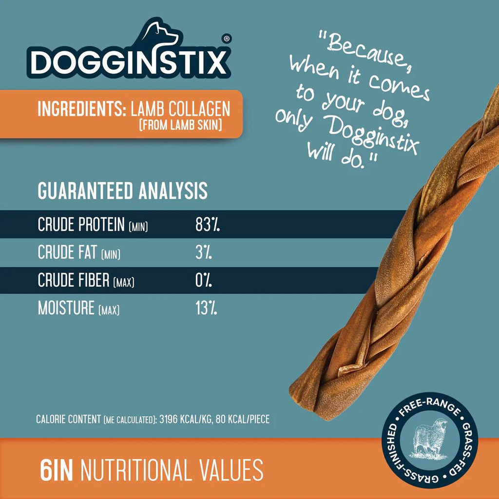 Dogginstix Braided Lamb Collagen Dog Chew | Long Lasting, Digestible, High Protein Rawhide Alternative