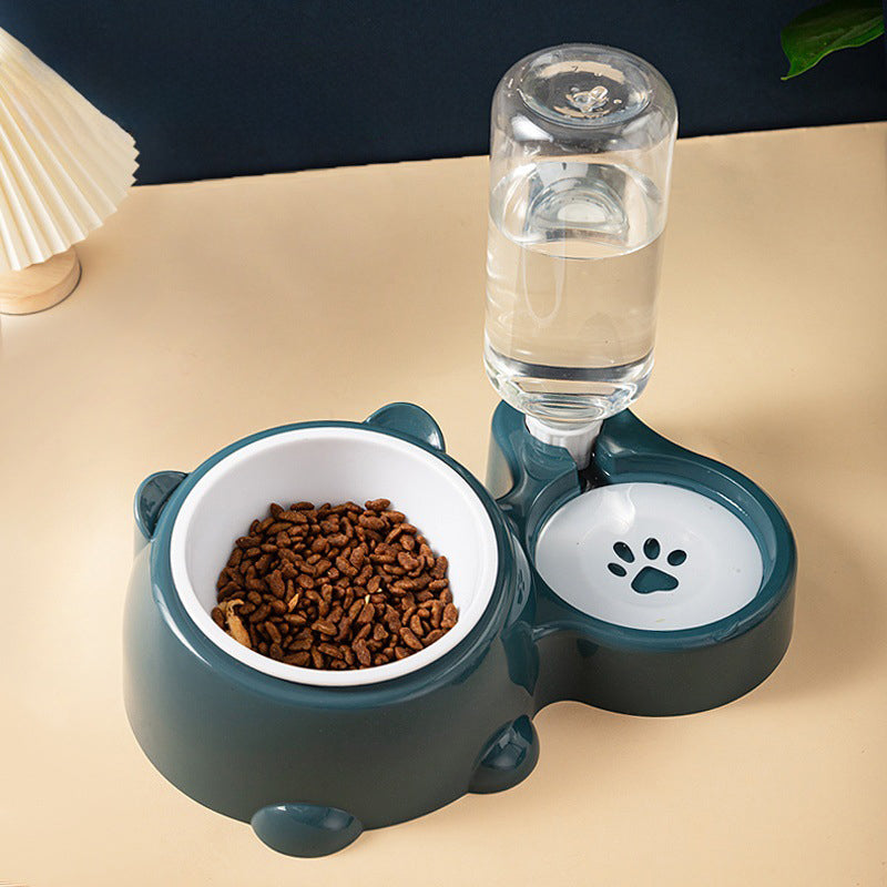 Cat & Dog Food And Water Bowl Set - 16 Degree Tilted Dish With Water Dispenser, Removable