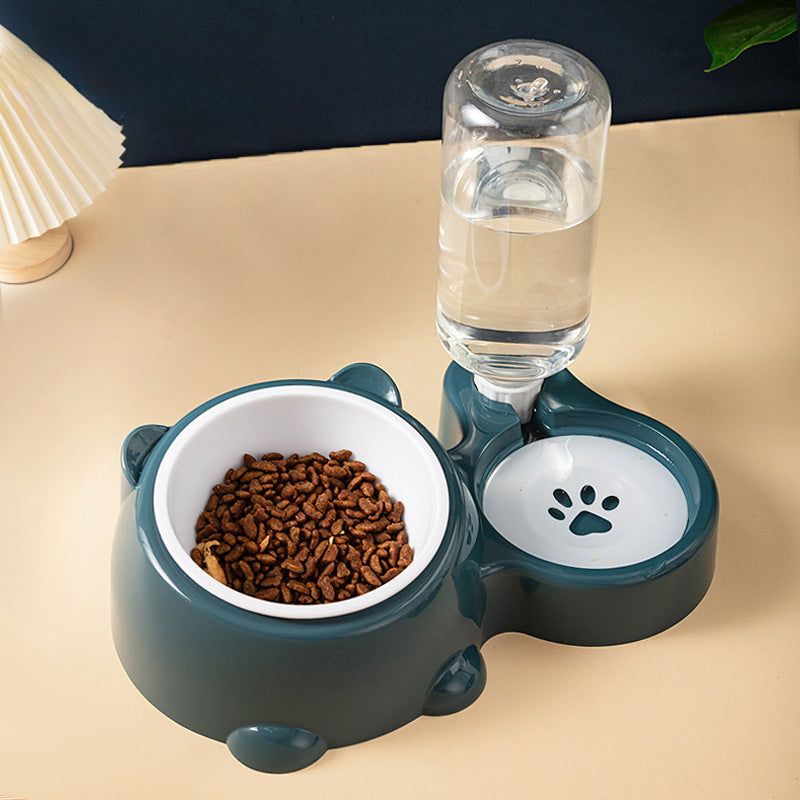 Cat & Dog Food And Water Bowl Set - 16 Degree Tilted Dish With Water Dispenser, Removable