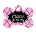 Pet Name Tag - Black Pink Damask Custom Tag | Personalized ID Tag for Collar