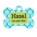 Pet Name Tag | Aqua Lime Custom Collar Tag - Tag Damask Pattern